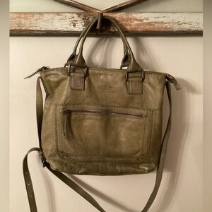 AMERICAN LEATHER CO GROVE OLIVE GREEN LEATHER SATCHEL CROSSBODY BAG
